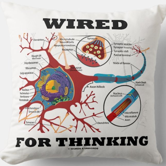 Wired For Thinking Neuron Synapse Neuropsychology Cushion (Throw pillow featuring neuron/synapse for anyone who is "Wired For Thinking")