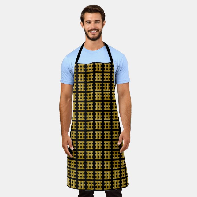 Wired Golden Cord Squared Pattern Gold On Black Apron (Worn)