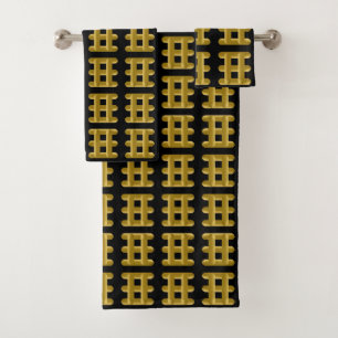 Wired Golden Cord Squared Pattern Gold On Black Bath Towel Set