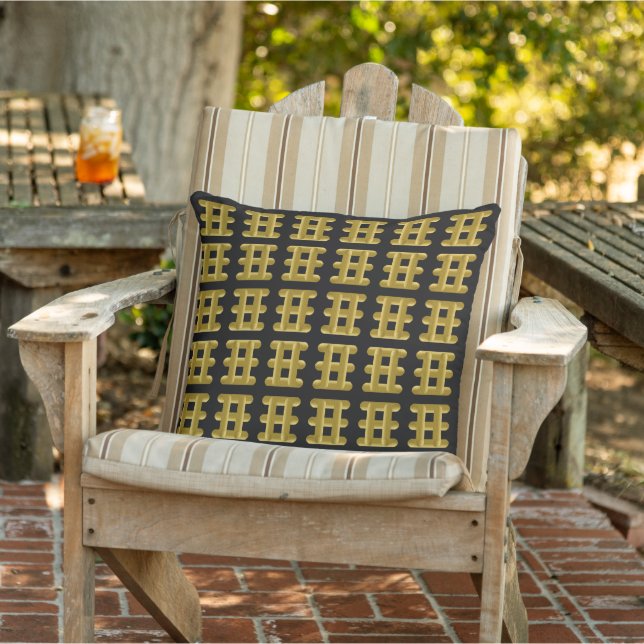 Wired Golden Cord Squared Pattern Gold On Black Cushion (Chair)
