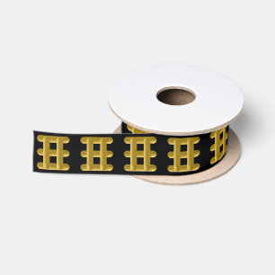 Wired Golden Cord Squared Pattern Gold On Black Satin Ribbon