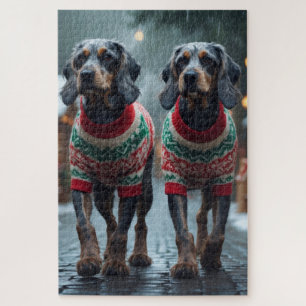Wired Haired Pointing Griffon Dogs Christmas Snow Jigsaw Puzzle