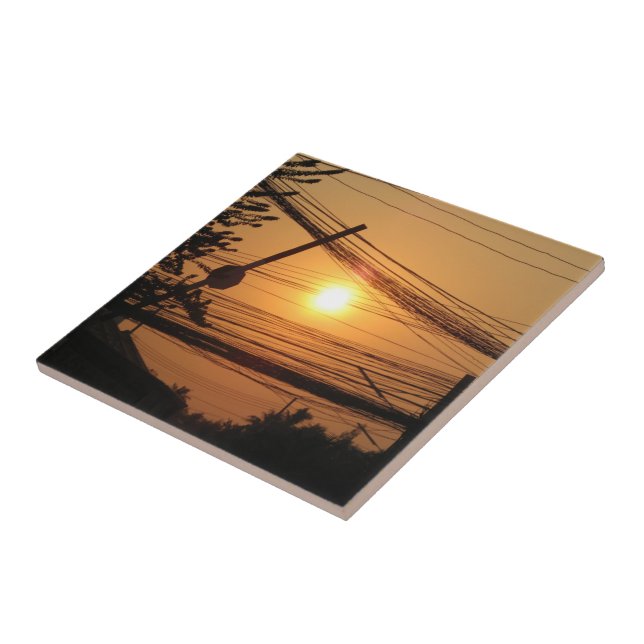 Wired Sunset ... Krung Thep, Thailand Ceramic Tile (Side)
