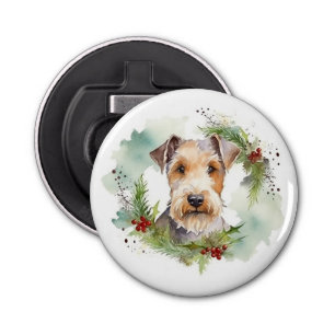Wirefox Terrier Christmas Wreath Festive Pup  Bottle Opener