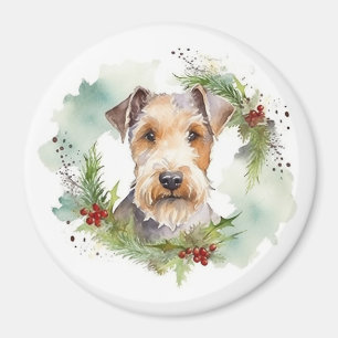Wirefox Terrier Christmas Wreath Festive Pup  Magnet
