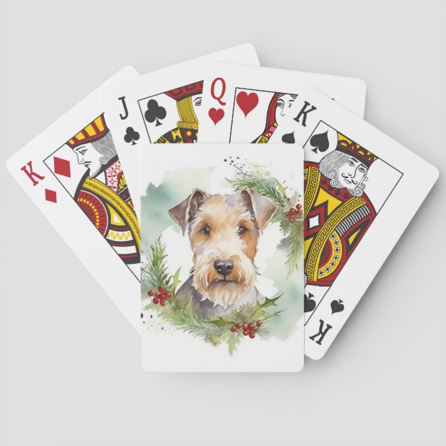 Wirefox Terrier Christmas Wreath Festive Pup  Playing Cards (Back)