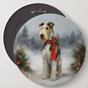 Wirefox Terrier Dog in Snow Christmas 6 Cm Round Badge