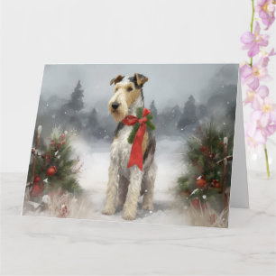 Wirefox Terrier Dog in Snow Christmas Card