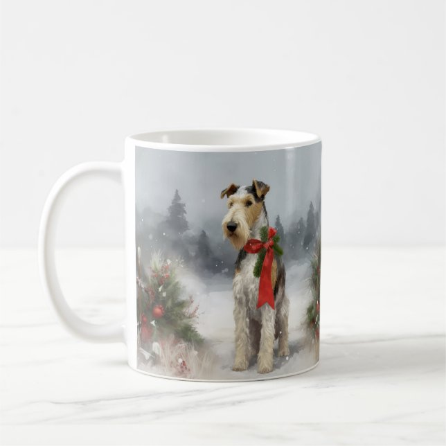 Wirefox Terrier Dog in Snow Christmas Coffee Mug (Left)