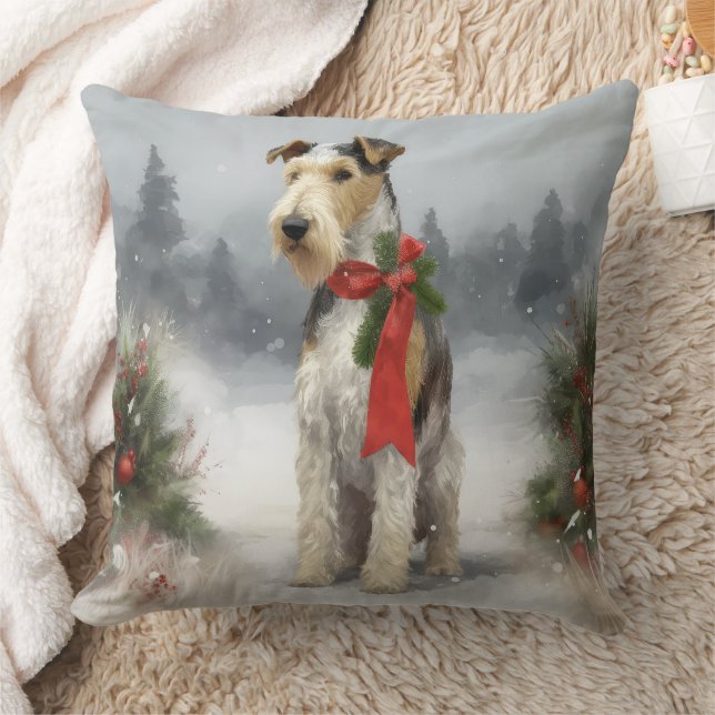 Wirefox Terrier Dog in Snow Christmas Cushion (Blanket)