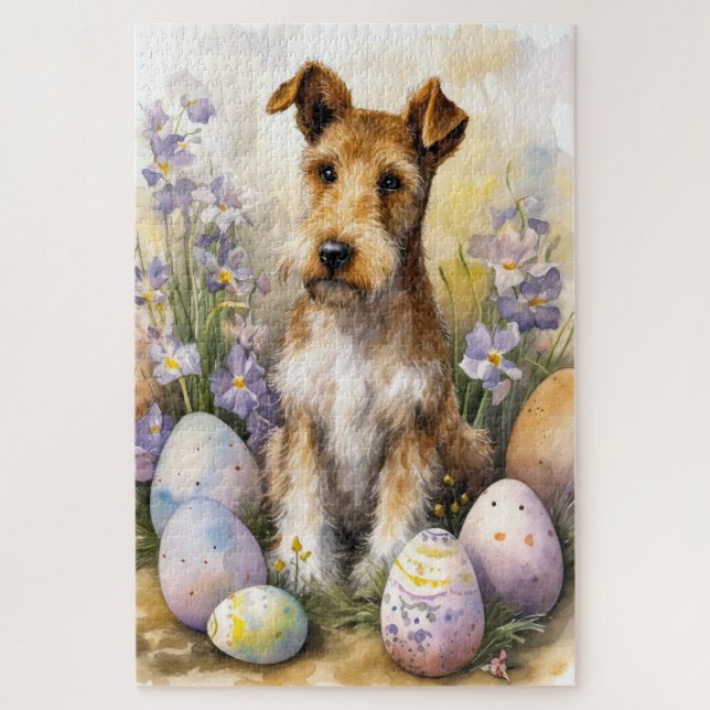 Wirefox Terrier Dog With Easter Eggs Holiday Jigsaw Puzzle (Vertical)
