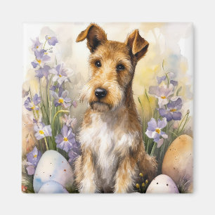 Wirefox Terrier Dog With Easter Eggs Holiday Magnet
