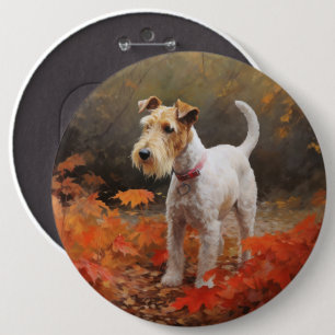 Wirefox Terrier in Autumn Leaves Fall Inspire  6 Cm Round Badge