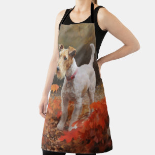 Wirefox Terrier in Autumn Leaves Fall Inspire  Apron
