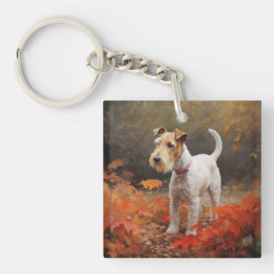 Wirefox Terrier in Autumn Leaves Fall Inspire  Key Ring