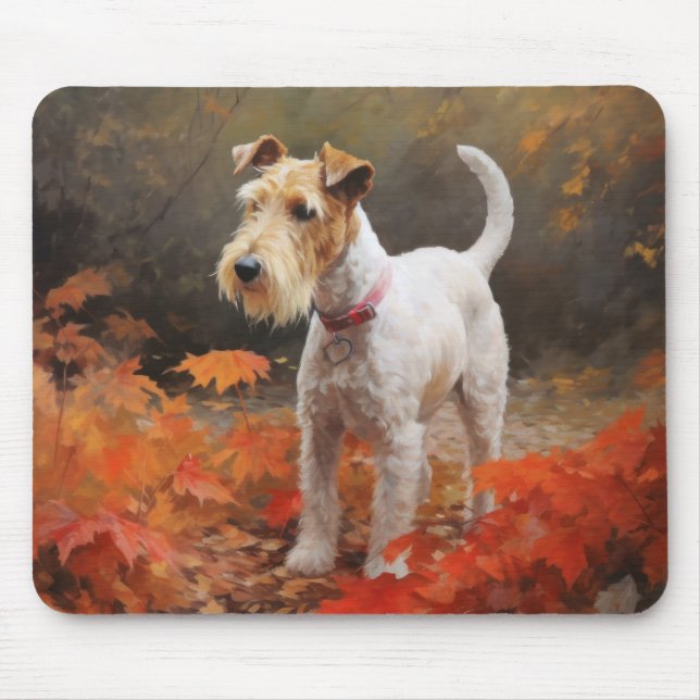 Wirefox Terrier in Autumn Leaves Fall Inspire  Mouse Pad (Front)