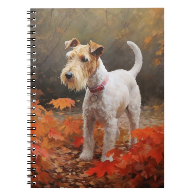 Wirefox Terrier in Autumn Leaves Fall Inspire  Notebook (Front)