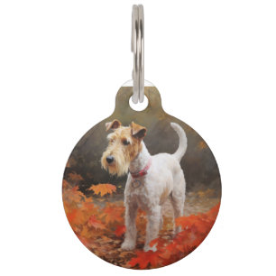 Wirefox Terrier in Autumn Leaves Fall Inspire Pet Tag