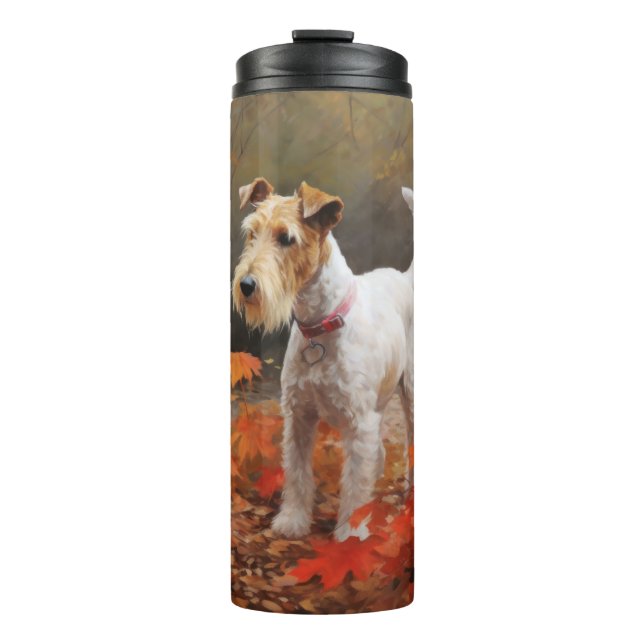 Wirefox Terrier in Autumn Leaves Fall Inspire  Thermal Tumbler (Front)