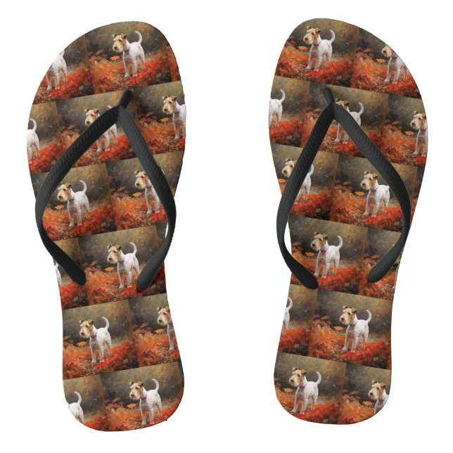 Wirefox Terrier in Autumn Leaves Fall Inspire  Thongs (Footbed)
