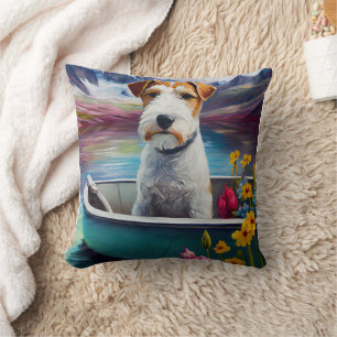 Wirefox Terrier on a Paddle: A Scenic Adventure Cushion