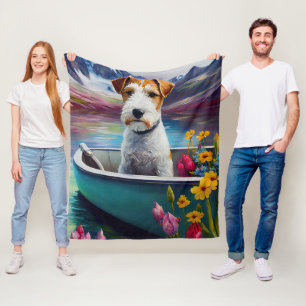 Wirefox Terrier on a Paddle: A Scenic Adventure Fleece Blanket
