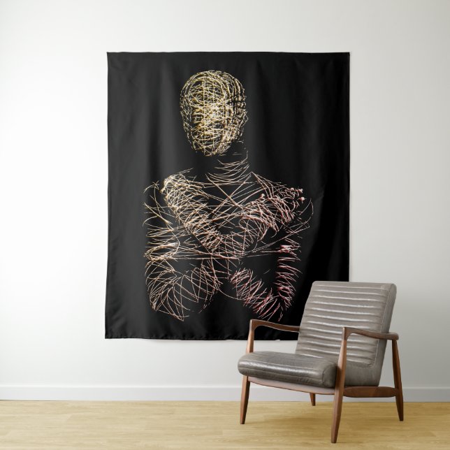 Wireframe Human Figure in Abstract Motion Tapestry (In Situ)