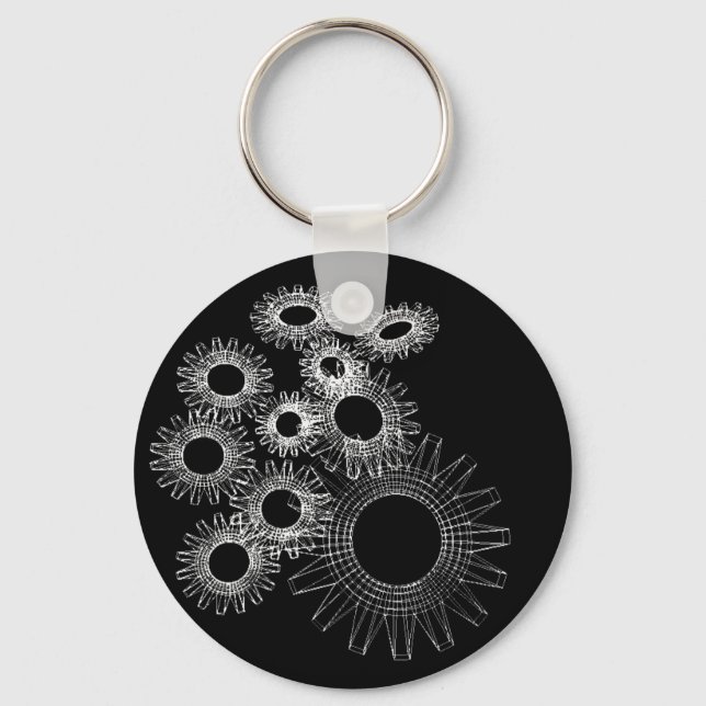 Wireframe, skeleton three-dimensional model key ring (Front)
