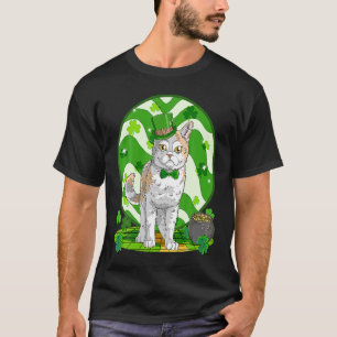Wirehair Cat Leprechaun Lucky Shamrock St Patricks T-Shirt