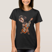 Wirehair Dachshund Dog Playing Guitar T-Shirt