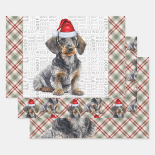 Wirehair Dachshund Dog Red Plaid Christmas Wrapping Paper Sheet