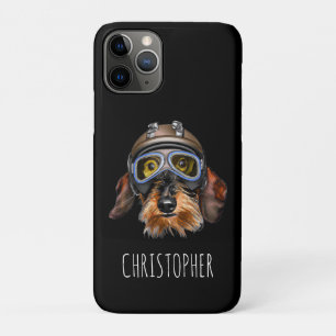 Wirehair Dachshund Dog with Helmet iPhone 11 Pro Case