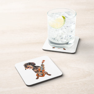 Wirehair Dachshund Playing Guitar Coaster