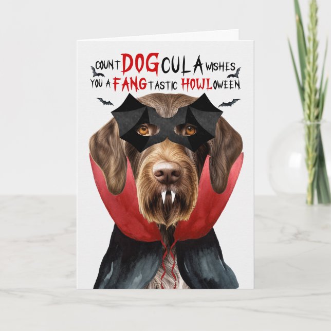 Wirehair Pointer Dog Funny Count DOGcula Halloween Holiday Card (Front)