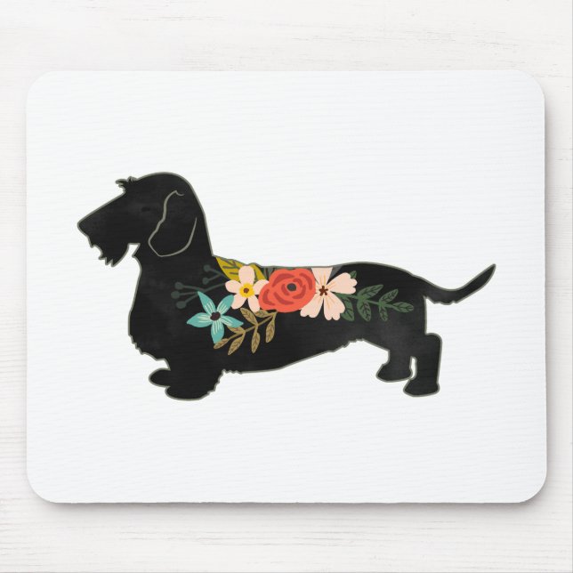 Wirehaired Dachshund Bohemian Floral Silhouette Mouse Pad (Front)