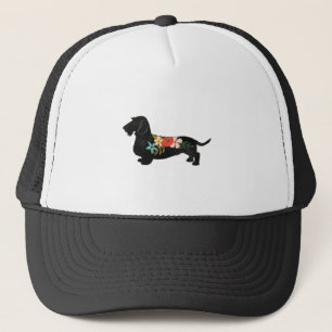 Wirehaired Dachshund Bohemian Floral Silhouette Trucker Hat