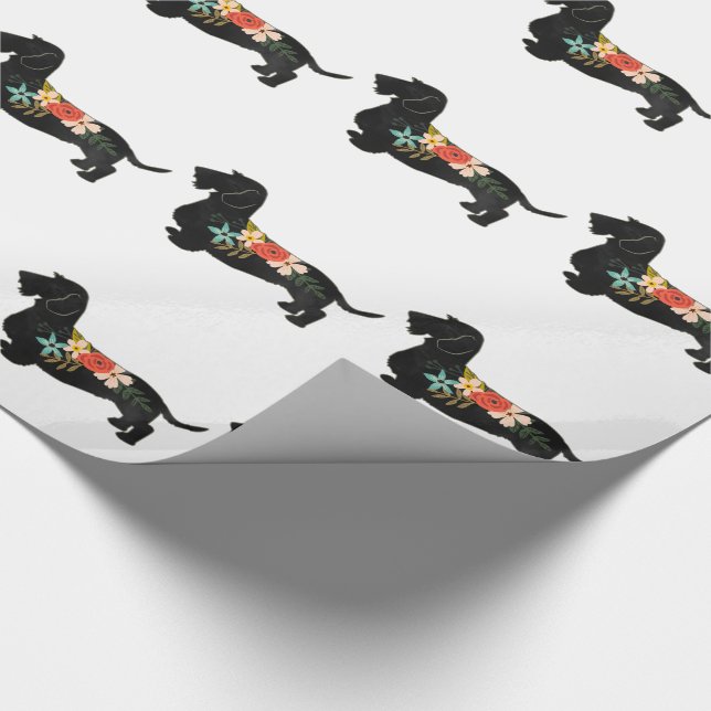 Wirehaired Dachshund Bohemian Floral Silhouette Wrapping Paper (Corner)