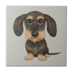 Wirehaired Dachshund   Cute Cartoon Dog Teckel Ceramic Tile