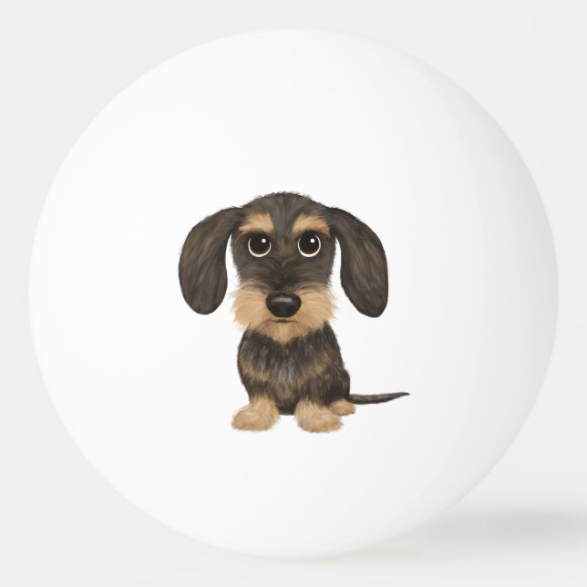 Wirehaired Dachshund | Cute Cartoon Dog Teckel Ping Pong Ball (Front)