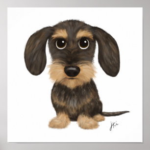 Wirehaired Dachshund   Cute Cartoon Dog Teckel Poster
