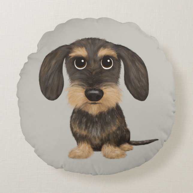 Wirehaired Dachshund | Cute Cartoon Dog Teckel Round Cushion (Front)