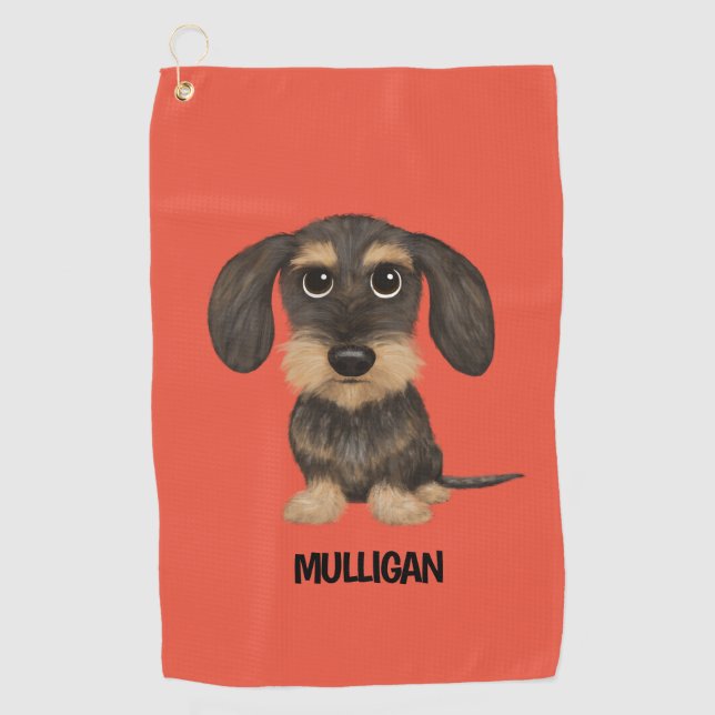 Wirehaired Dachshund | Cute Dog Teckel Custom Name Golf Towel (Front)