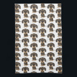 Wirehaired Dachshund | Cute Teckel Dog Patterned Tea Towel<br><div class="desc">Wirehaired Dachshund Lover's Kitchen Towel. Cute wild boar and tan colored Teckel. Check out Jenn's Doodle World for even more home decor and gifts featuring this fun Doxie design.</div>