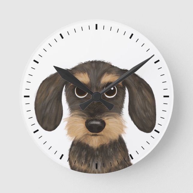 Wirehaired Dachshund Cute Teckel Dog Round Clock (Front)
