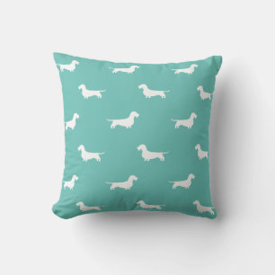 Wirehaired Dachshund Dog Silhouettes Pattern Teal Cushion