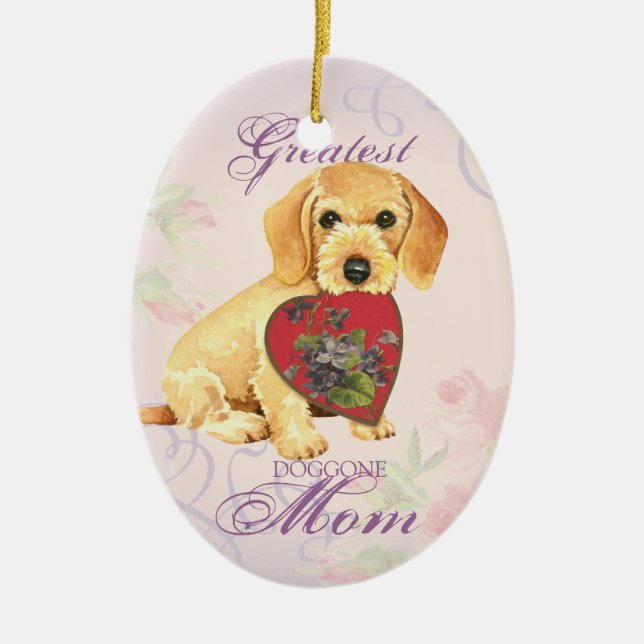 Wirehaired Dachshund Heart Mum Ceramic Ornament (Front)