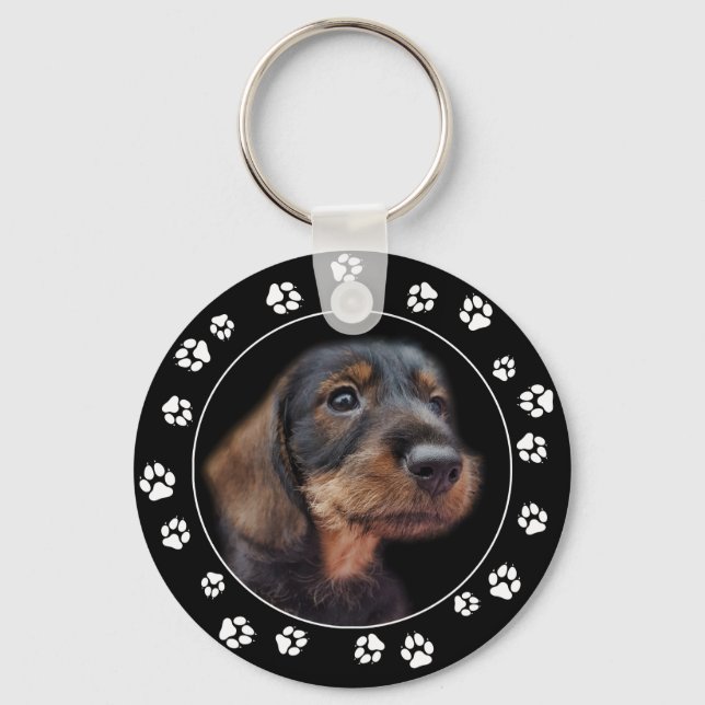 Wirehaired Dachshund Puppy Paw Prints Love Key Ring (Front)