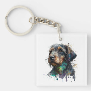 Wirehaired Dachshund Puppy Watercolor Art Key Ring