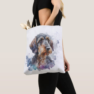Wirehaired Dachshund Puppy Watercolor Design Tote Bag