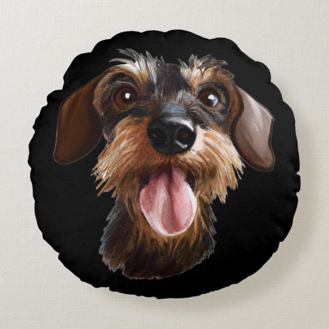 Wirehaired Dachshund Round Cushion (Front)